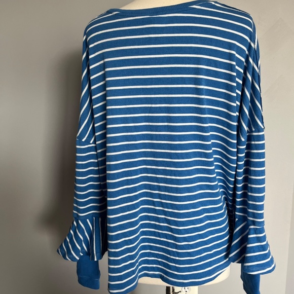 Free People Round About Tee Ocean Combo Striped Ruffle Casual Shirt Top Sweater - Picture 6 of 8
